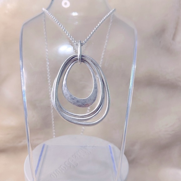 Bella Uno Worn Silver Multi Tear Drop Necklace - Picture 2 of 4